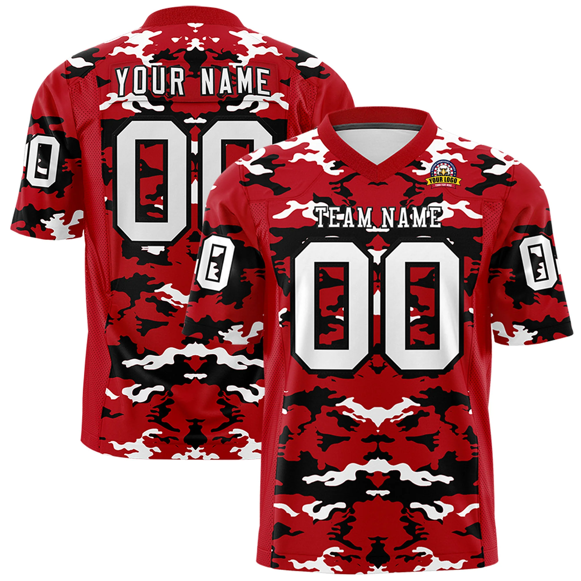 Custom  Red Black-White Mesh Camo Football Jersey