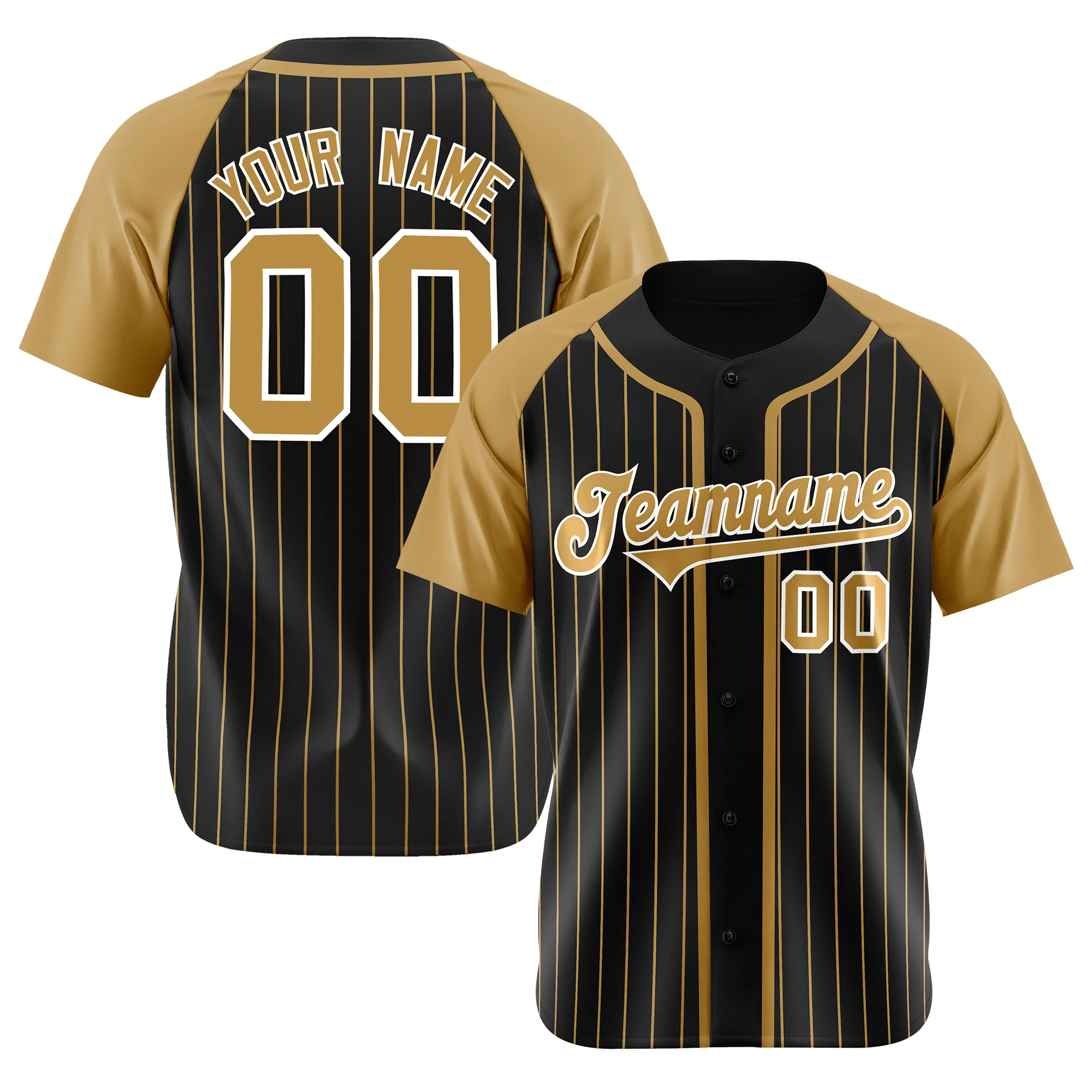 Custom Black Brown Pinstripe Brown-White Authentic Raglan Sleeves Baseball Jersey