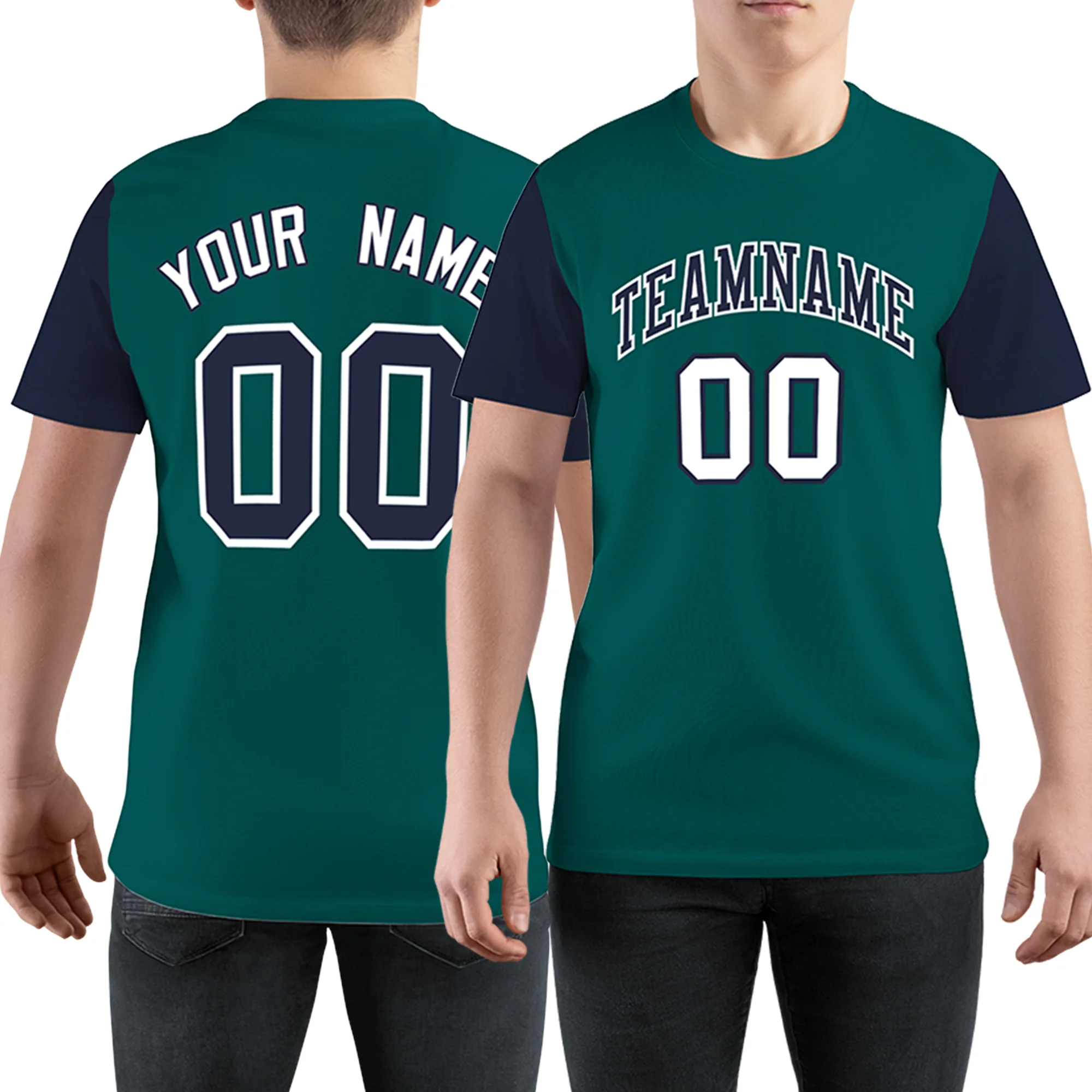 Custom Aqua Navy Crew Neck Personalized  Performance T-shirt